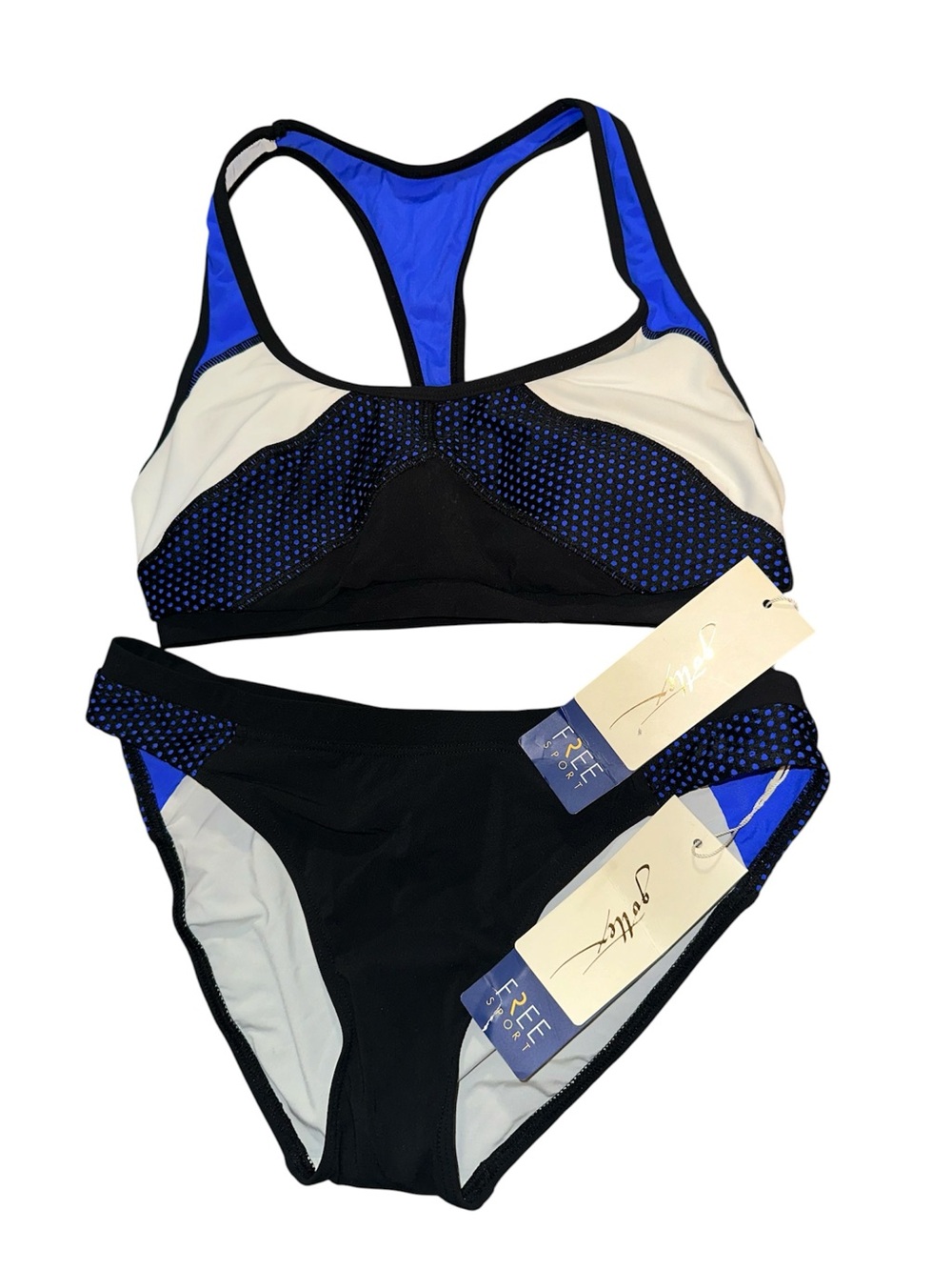 NWT Gottex Sporty Black, Blue Mesh & White Sport Bikini